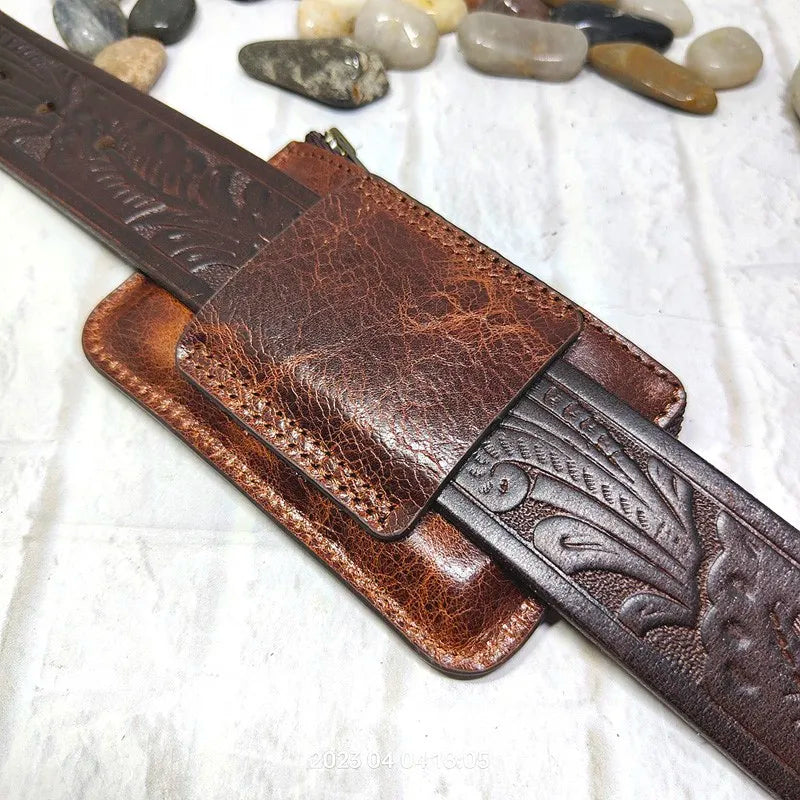 Mini Zipper Waist Bag Leather Belt Pack Small ID Card Holder Driver's license holster Passport Wallet Mobile Phone Sheath LHD